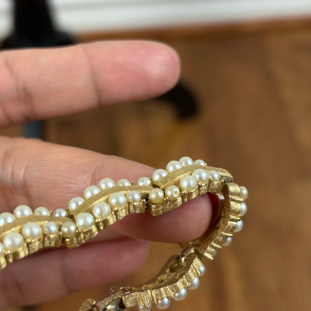 B14 Coro Faux Pearl Link Bracelet Audrey Hepburn Style Vintage Old Hollywood - Picture 8 of 12